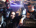 Zoltan takes time for a photo with his roadies in the cage at Railroad Studios, in Glendale, CA.